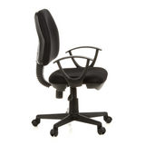 Siège de bureau à domicile CITY 10 noir avec dossier en maille, accoudoirs et base à cinq roulettes de hjh OFFICE – vue à 360° (vue de profil 80°)