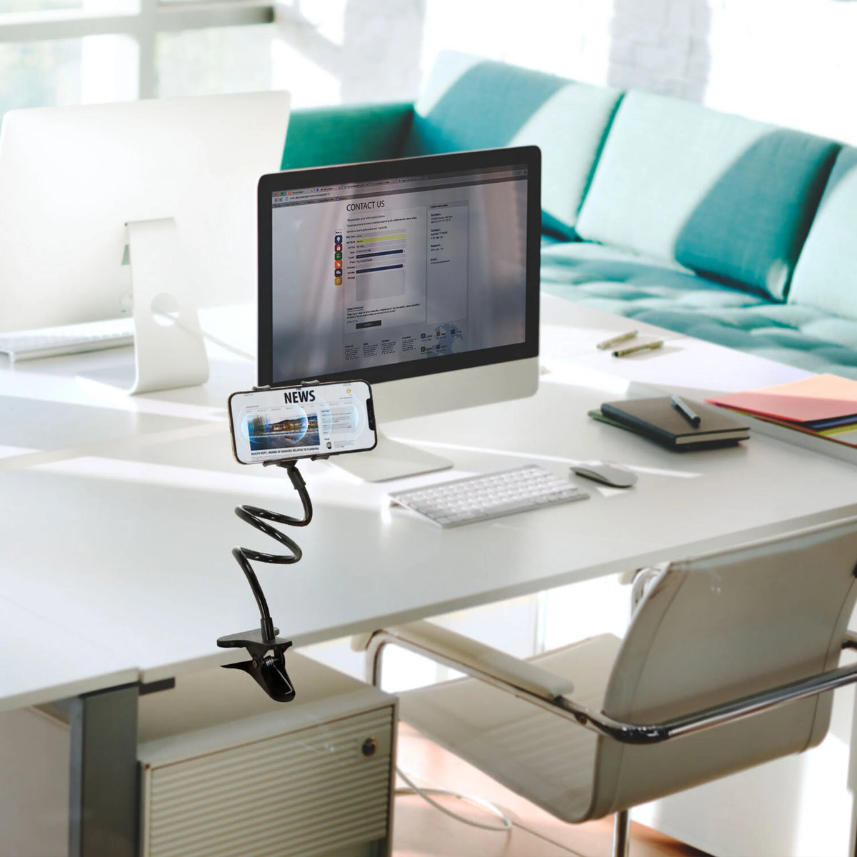 Support de téléphone portable & tablette FLEXMOBI noir avec col de cygne flexible et pince de table de hjh OFFICE