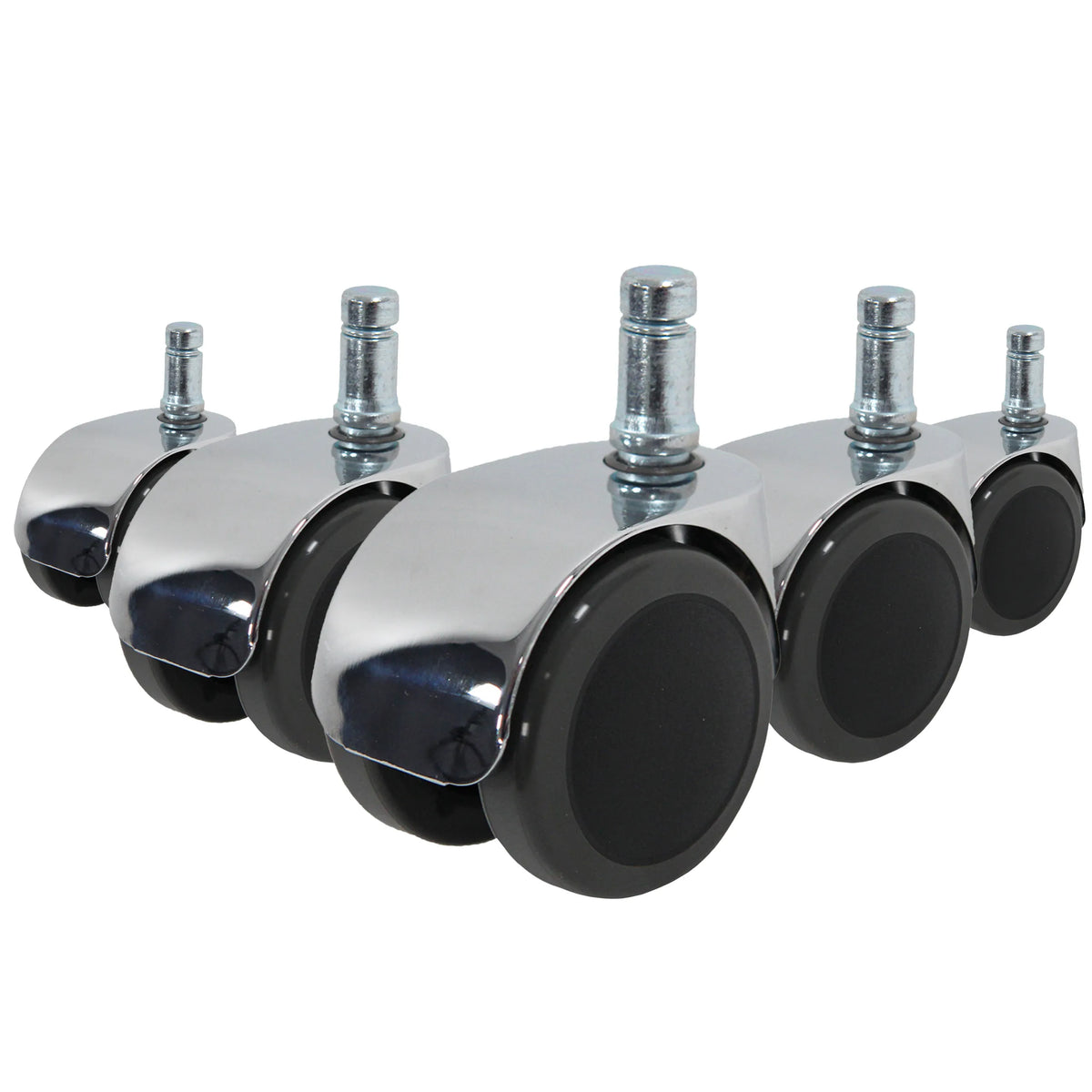 Fünf Stuhlrollen 5x ROLO LUX 10mm/50mm in Schwarz und Silber für Hartböden von hjh OFFICE