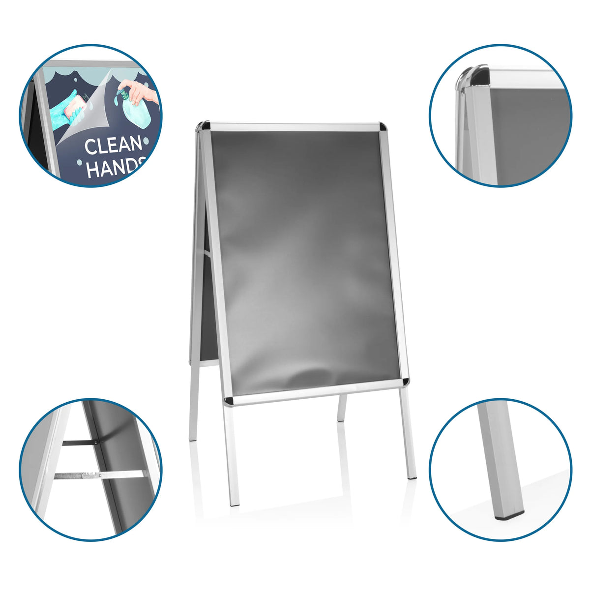 Support d'affiche en aluminium AGENDA II avec surface essuyable et pieds de support de hjh OFFICE