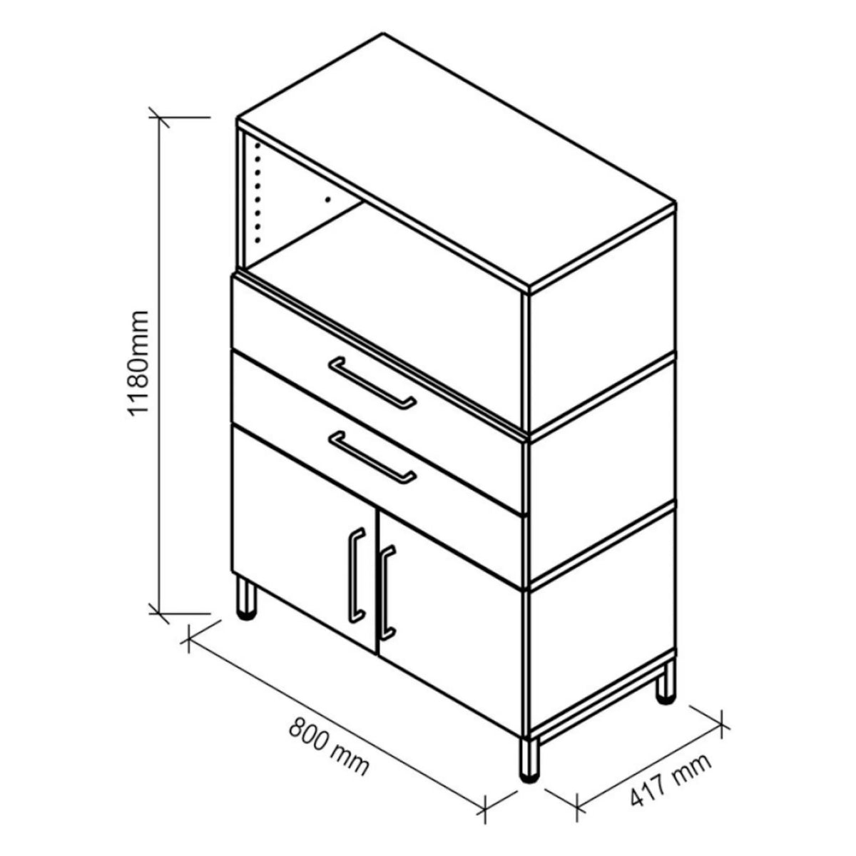 Dessin technique de l'armoire FlexWall de 1180 × 800 mm de hjh OFFICE PRO
