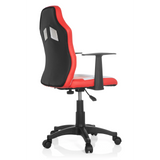 Chaise pivotante pour enfants TEEN GAME AL rouge et blanche avec accoudoirs et pied étoilé noir à cinq roulettes de hjh OFFICE – vue à 360° (vue de trois quarts arrière 120°)
