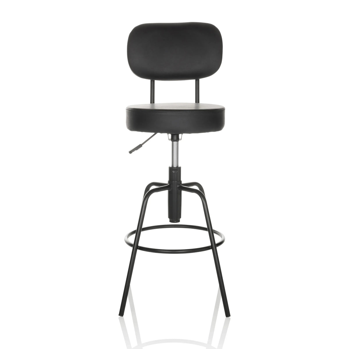 Tabouret de bar noir DISC HIGH avec dossier et repose-pieds rond de hjh OFFICE – vue à 360° (vue de face 0°)