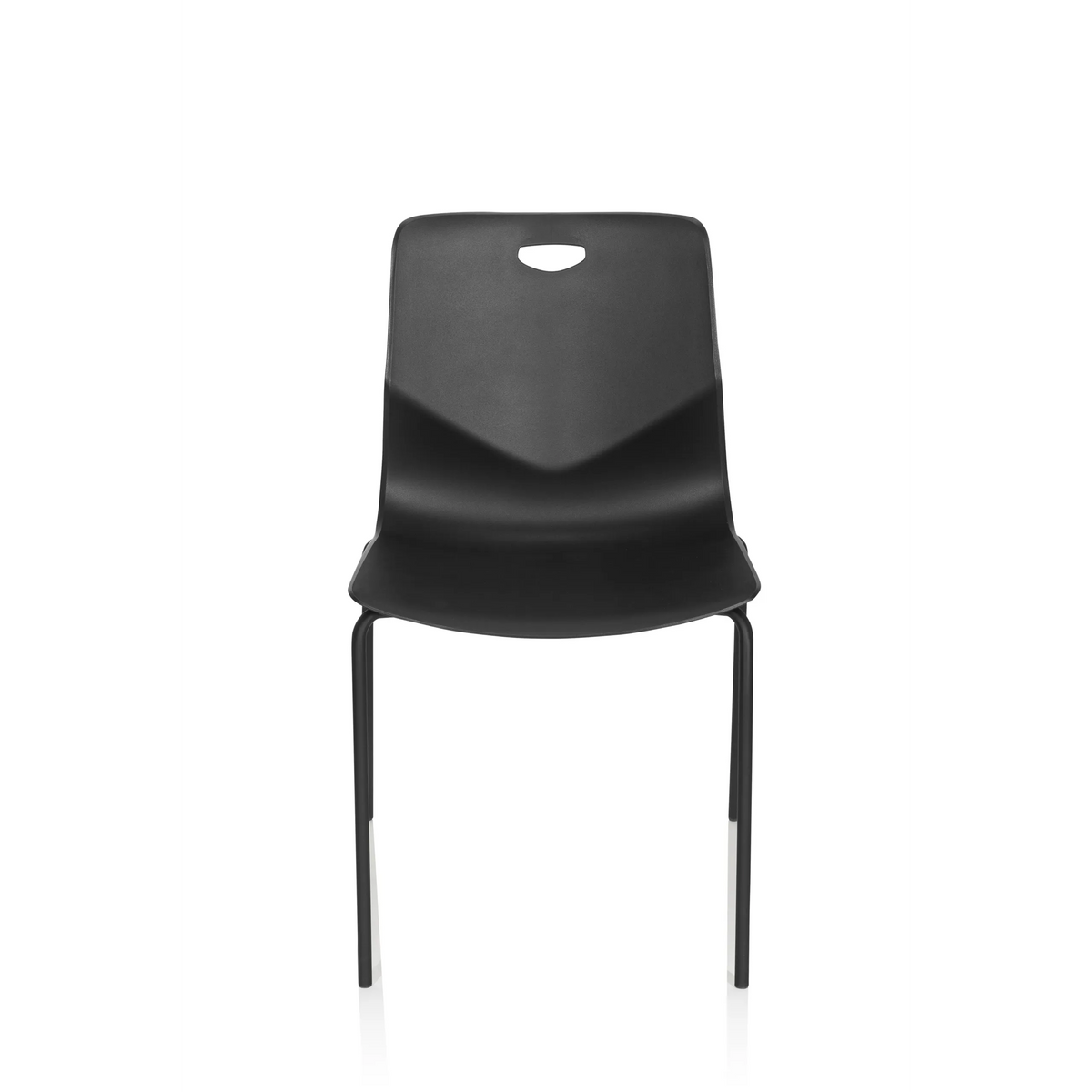 Chaise à quatre pieds T36 V noire avec coque d'assise incurvée et ouverture de poignée de hjh OFFICE – vue à 360° (vue de face 0°)
