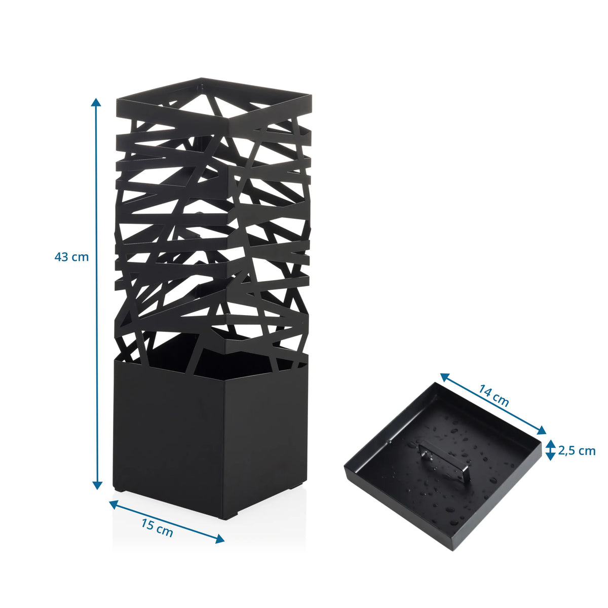 Dessin dimensionnel des Accessoires PLUVARIS porte-parapluie avec 43 cm de hauteur et 15 cm de largeur de hjh LIVING