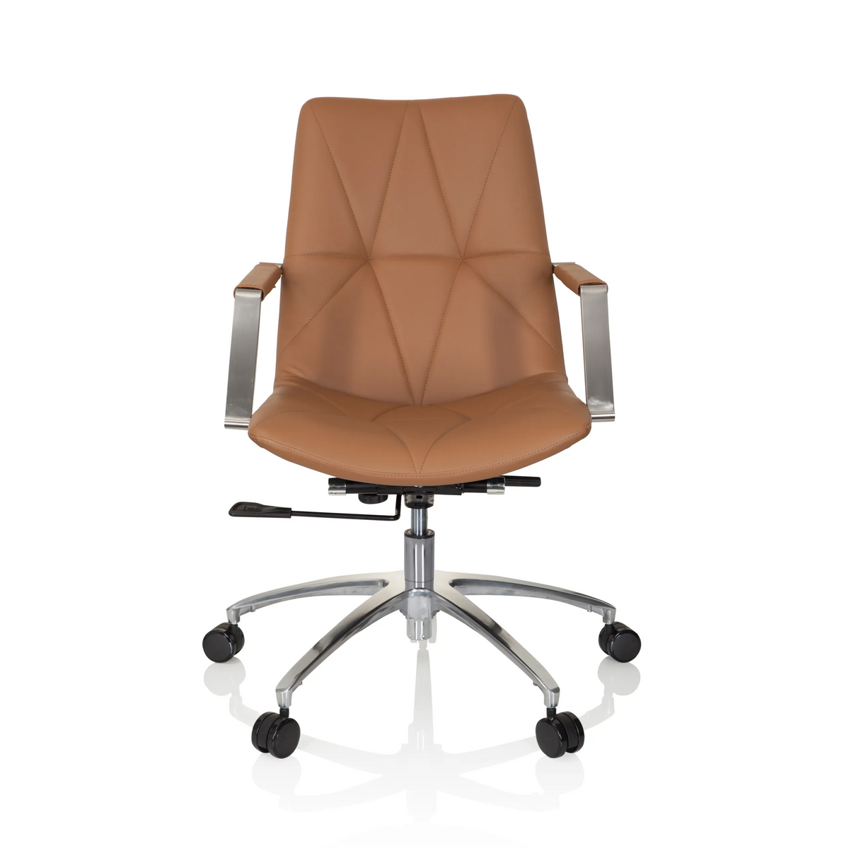 Siège de bureau à domicile SARANTO II couleur camel avec surpiqûres et base à cinq roulettes de hjh OFFICE – vue à 360° (vue de face 0°)
