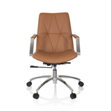 Siège de bureau à domicile SARANTO II couleur camel avec surpiqûres et base à cinq roulettes de hjh OFFICE – vue à 360° (vue de face 0°)
