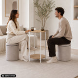 Table d'appoint Nestup 1 en blanc et chêne avec tabouret rembourré intégré de hjh LIVING (image générée par IA)
