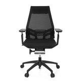Siège de bureau de qualité professionnelle GENIDIA SMART BLACK noir, dossier maille et base à 5 roulettes de hjh OFFICE – vue à 360° (vue de face 0°)