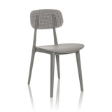 Chaise d'extérieur grise ARTIFO HOL avec dossier et assise perforés de hjh OFFICE – vue à 360° (vue de trois quarts avant 30°)
