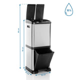 Dessin coté de la poubelle CLEAN VII avec une hauteur de 99 cm et un volume de 32 L de hjh OFFICE