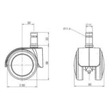 Dessin technique des roulettes 5x ROLO LUX 11mm/50mm avec un diamètre de roue de 50 mm de hjh OFFICE