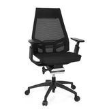Siège de bureau de qualité professionnelle GENIDIA SMART BLACK noir, dossier maille et base à 5 roulettes de hjh OFFICE – vue à 360° (vue de face 20°)