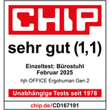 CHIP sehr gut (1,1) Einzeltest: Bürostuhl Februar 2025 hjh OFFICE Ergohuman Gen 2 Unabhängige Tests seit 1978 chip.de/CD167191