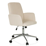 Siège de bureau à domicile SOLAO CORD beige avec revêtement côtelé et base à cinq roulettes de hjh OFFICE – vue à 360° (vue de trois quarts avant 45°)