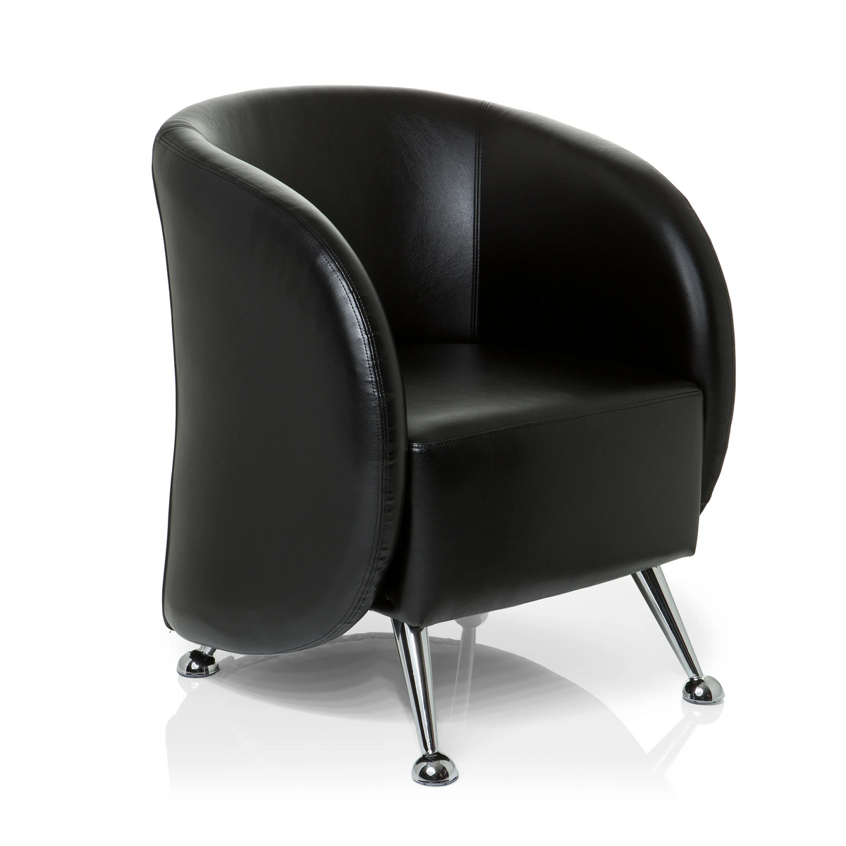 Fauteuil rembourré noir ST. LUCIA avec pieds en métal brillants de hjh OFFICE – vue à 360° (vue de trois quarts avant 40°)