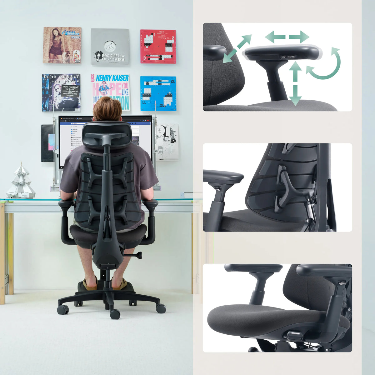 Accoudoirs et dossier réglables en 3D du Siège de bureau haut de gamme LiberNovo Omni Gen en gris foncé de Libernovo