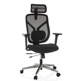Siège de bureau haut de gamme CASSILIS B noir avec dossier en maille et base à cinq roulettes de hjh OFFICE – vue à 360° (vue de face 15°)