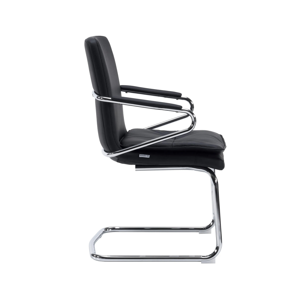 Chaise cantilever Rovento V noire avec accoudoirs et piètement luge en métal chromé de hjh OFFICE