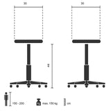 Dessin technique du Tabouret de bistrot VANTAGGIO avec une largeur d'assise de 30 cm de hjh OFFICE