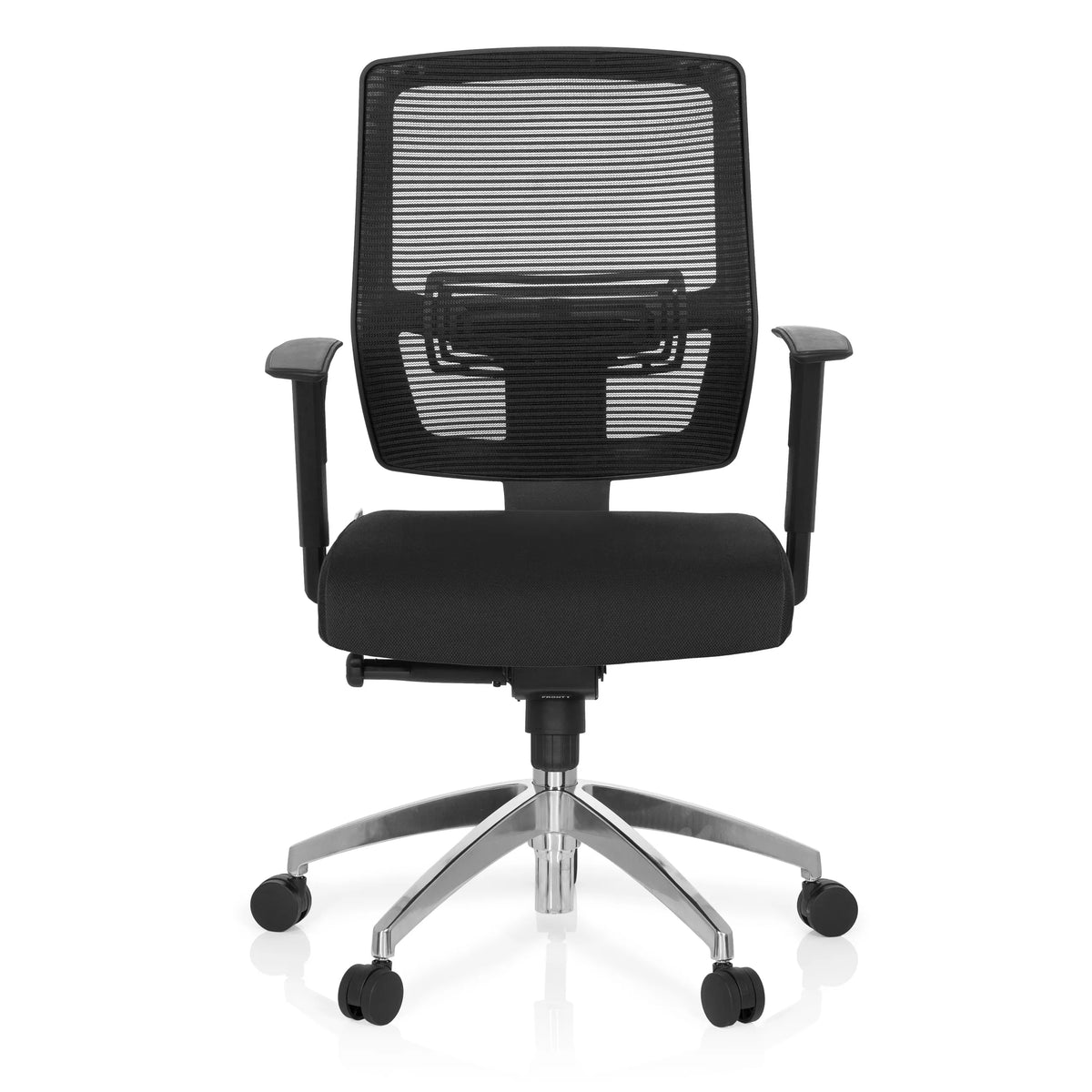 Siège de bureau de qualité professionnelle NET 90 noir avec dossier en maille et piètement à cinq roulettes de hjh OFFICE – vue à 360° (vue de face 0°)