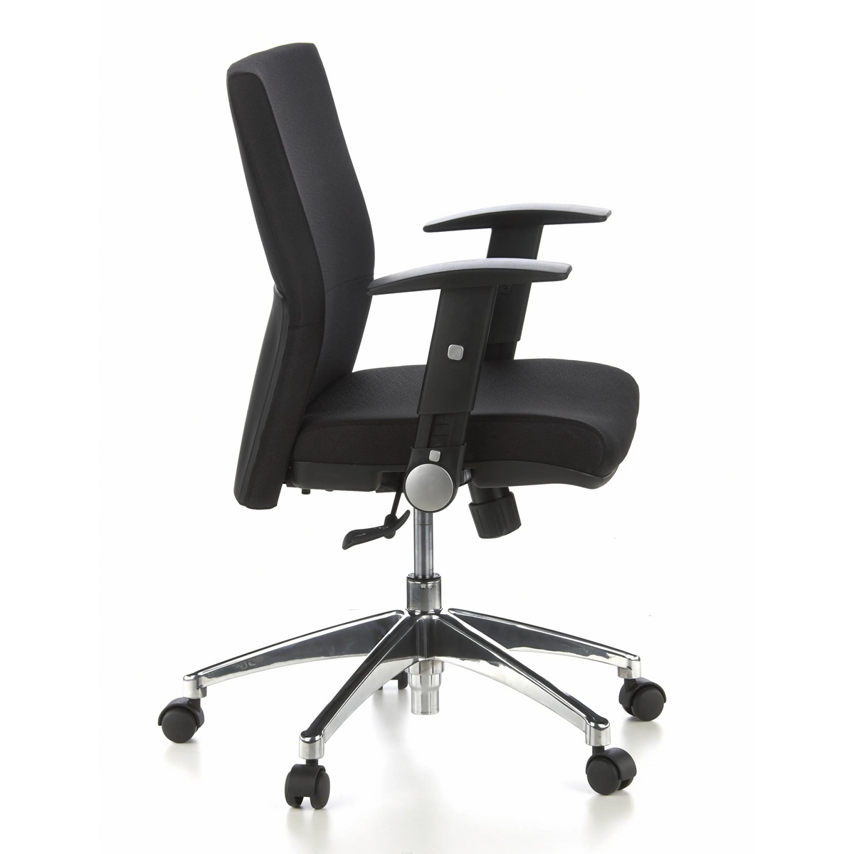 Siège de bureau de qualité professionnelle LAGUNA PRO noir avec accoudoirs et piétement à cinq roulettes de hjh OFFICE – vue à 360° (vue de profil 80°)