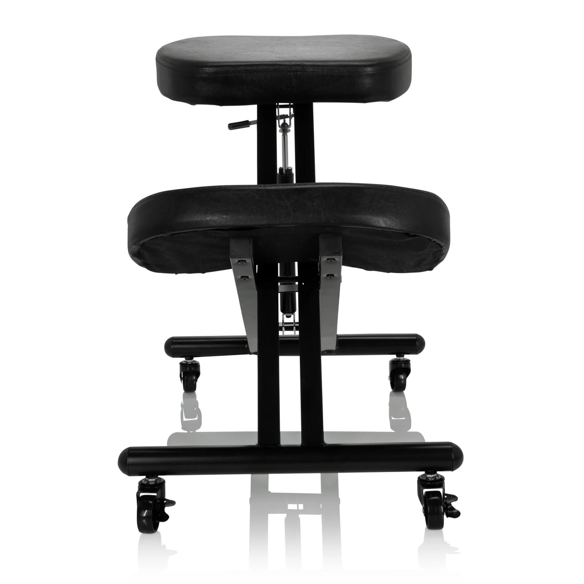 Tabouret à genoux ORTHONI noir avec coussinets rembourrés et base à roulettes de hjh OFFICE – vue à 360° (vue de face 0°)