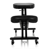Tabouret à genoux ORTHONI noir avec coussinets rembourrés et base à roulettes de hjh OFFICE – vue à 360° (vue de face 0°)
