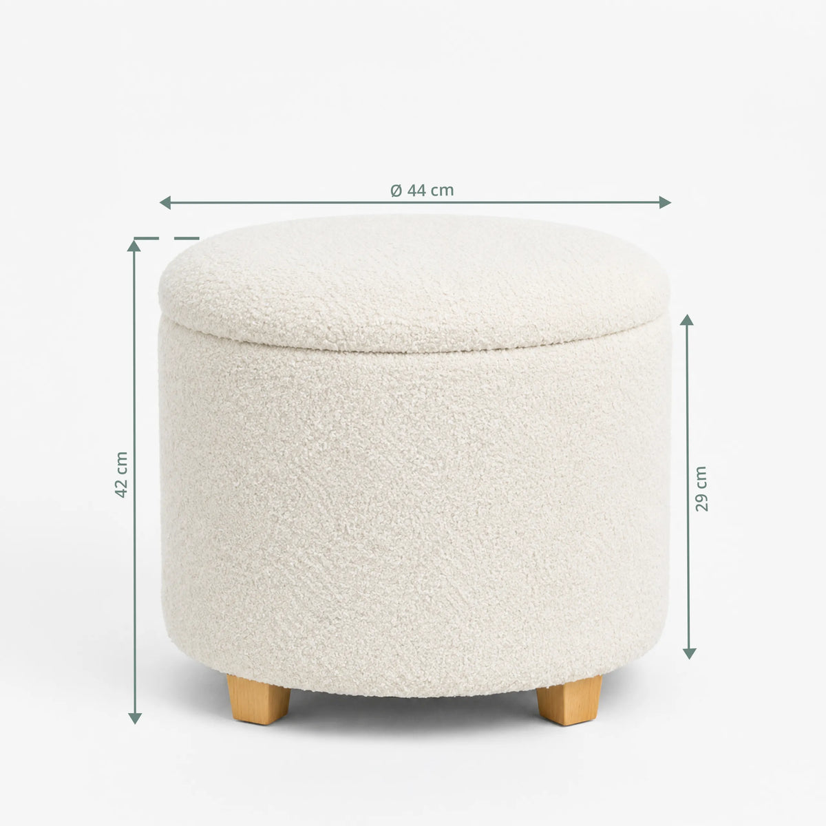 Vue dimensionnelle du Tabouret rembourré Storiano S avec un diamètre de 44 cm et une hauteur de 42 cm de hjh LIVING