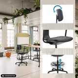 Détails fonctionnels de la chaise de comptoir TOP WORK B1 avec repose-pieds et hauteur réglable de hjh OFFICE (image générée par IA)