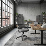 Siège de bureau à domicile Ergomy Colore gris avec revêtement en maille 3D et appui-tête de MyBuero