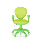 Chaise pivotante pour des enfants KID COLOUR verte avec accoudoirs et piètement à cinq roulettes de hjh OFFICE – vue à 360° (vue de face 0°)