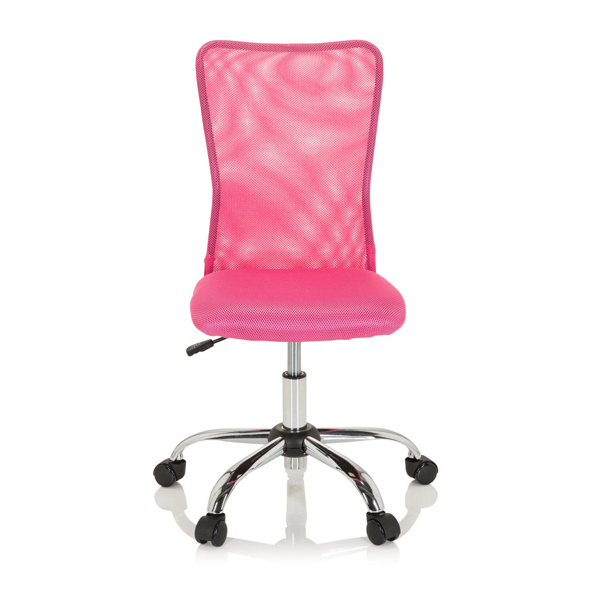 Chaise pivotante pour des enfants KIDDY NET I rose avec dossier en maille et base à cinq roulettes de hjh OFFICE – vue à 360° (vue de face 0°)
