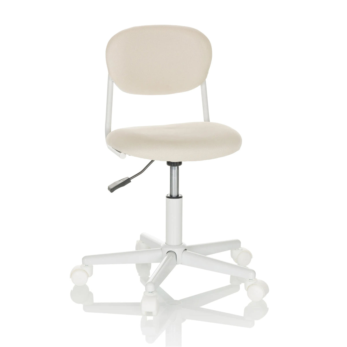 Chaise pivotante pour des enfants KIDDY BASE I beige avec rembourrage et base blanche à cinq roulettes de hjh OFFICE – vue à 360° (vue de face 15°)
