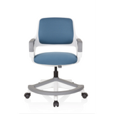 Chaise pivotante pour des enfants KID FLEX bleu gris avec accoudoirs et pied à cinq roulettes de hjh OFFICE – vue à 360° (vue de face 0°)
