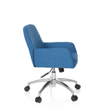 Siège de bureau à domicile SHAKE 400 bleu avec accoudoirs et base à cinq roulettes de hjh OFFICE – vue à 360° (vue de profil 80°)