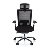 Siège de bureau haut de gamme NOVA PRO I noir avec dossier en maille et base à cinq roulettes de hjh OFFICE – vue à 360° (vue de face 0°)
