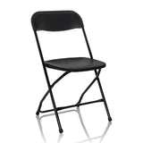 Chaise d'extérieur noire TUDELA XXL B avec dossier simple et structure en métal de hjh OFFICE – vue à 360° (vue de trois quarts avant 30°)