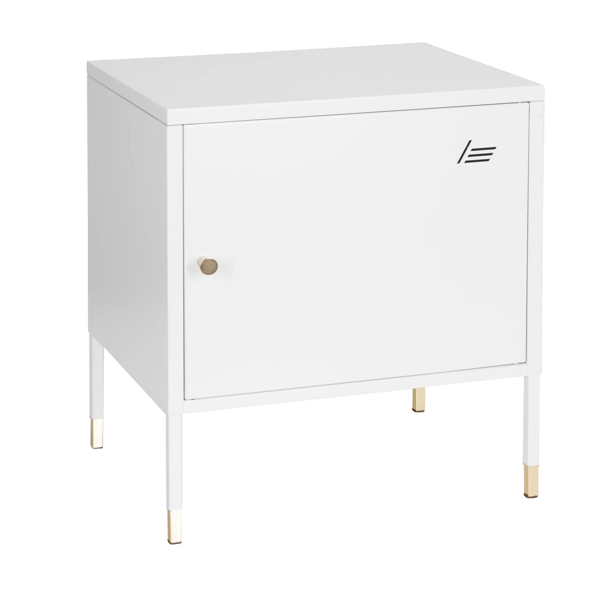 Armoire de bureau blanche UMEO avec un compartiment à porte et des pieds dorés de hjh OFFICE – vue à 360° (vue de face 20°)