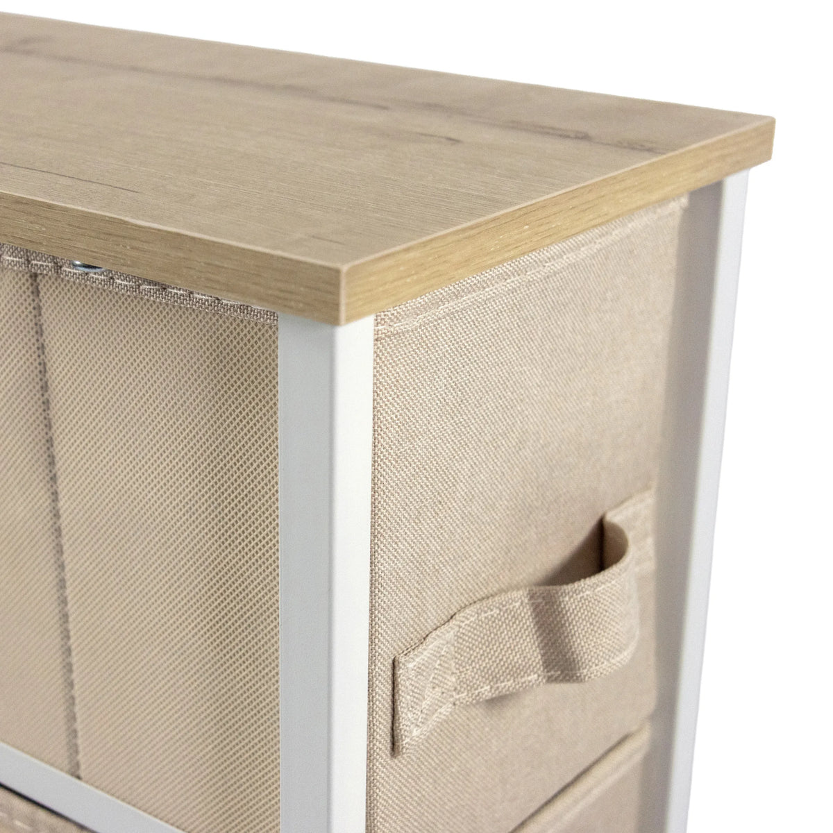 Tiroir en tissu beige avec poignée et plateau en bois de la Commode FOLDRESS S de hjh LIVING