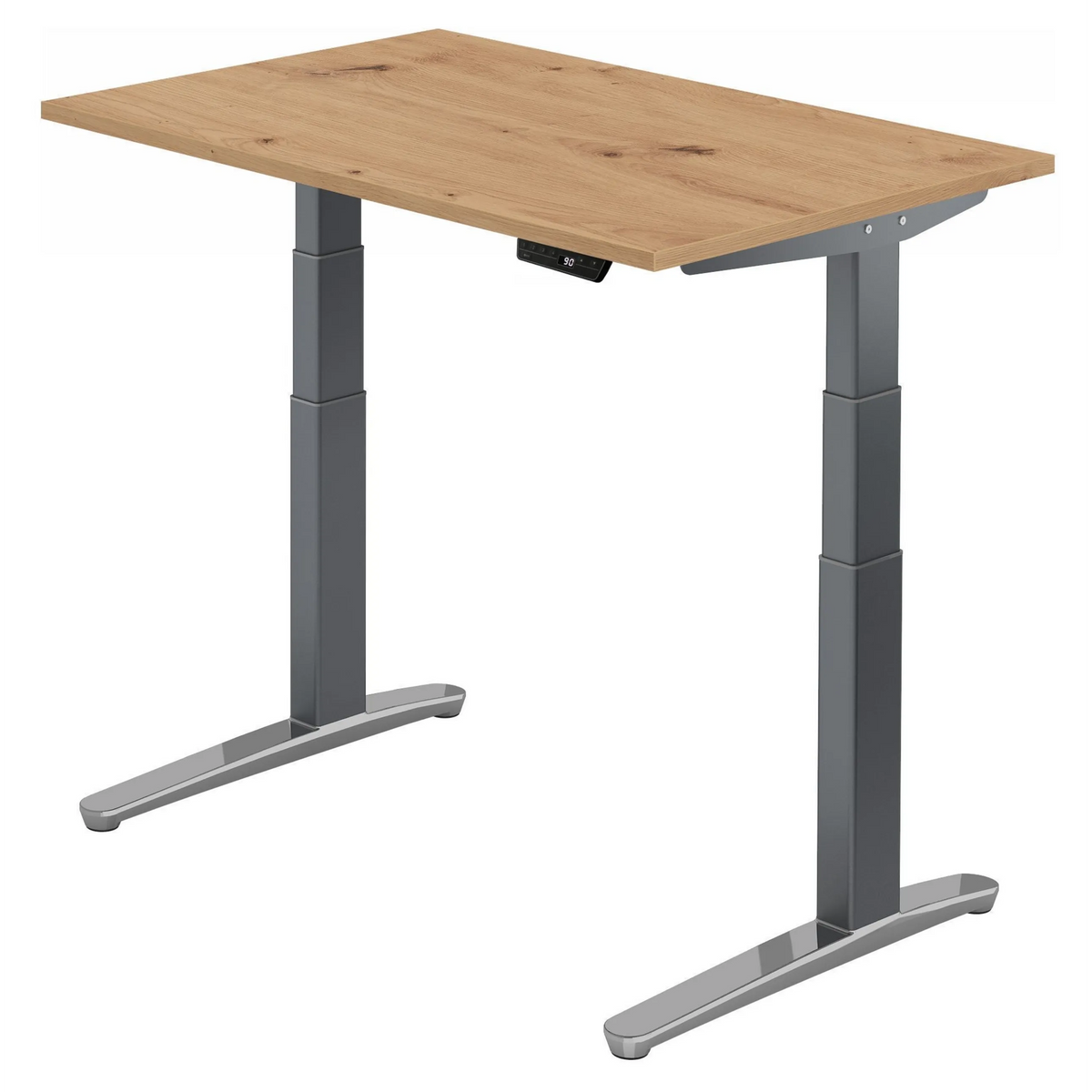 Elektrisch höhenverstellbarer Schreibtisch XBHM 12 GC in Asteiche mit grauen Beinen von hjh OFFICE PRO