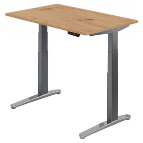 Elektrisch höhenverstellbarer Schreibtisch XBHM 12 GC in Asteiche mit grauen Beinen von hjh OFFICE PRO