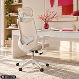 Siège de bureau à domicile MIKEO W beige à un bureau dans une pièce lumineuse de hjh OFFICE