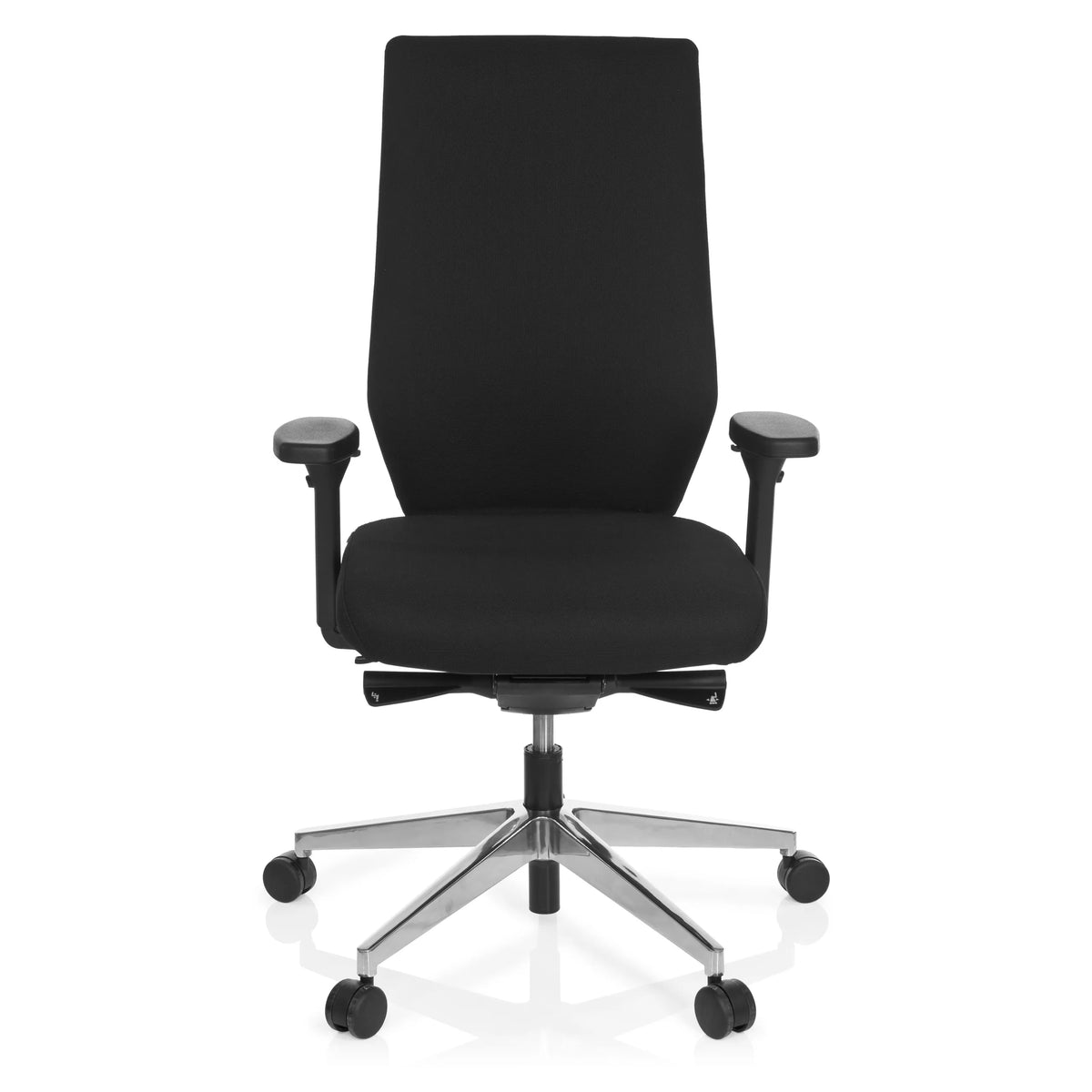 Siège de bureau de qualité professionnelle PRO-TEC 700 noir avec accoudoirs et pied à cinq roulettes brillant de hjh OFFICE – vue à 360° (vue de face 0°)