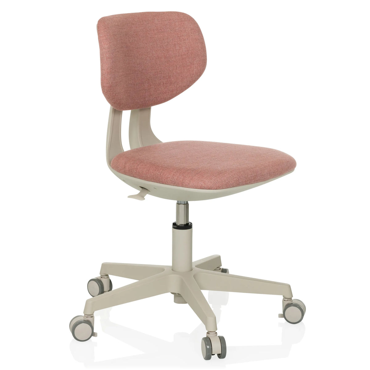 Chaise pivotante pour des enfants KIDDY CLASSIC rose avec assise rembourrée et base à cinq roulettes de hjh OFFICE – vue à 360° (vue de trois quarts avant 45°)