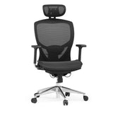 Siège de bureau haut de gamme VENUS ONE noir avec dossier en maille et base à cinq roulettes de hjh OFFICE – vue à 360° (vue de face 15°)