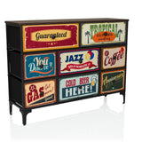 Commode AMERIKO B avec six tiroirs vintage imprimés colorés et pieds noirs de hjh LIVING – vue à 360° (vue de trois quarts avant 30°)