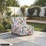 Canapé Gonflable Sitzolo Air en blanc-gris-rose avec motif floral de hjh LIVING (image générée par IA)