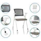 Chaise pliante PRIORITY II W PU grise avec dossier en maille, accoudoirs et roulettes, incluant des vues détaillées de hjh OFFICE