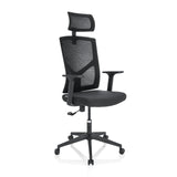 Siège de bureau à domicile BRETON B noir avec dossier en maille, appui-tête et base à cinq roulettes de hjh OFFICE – vue à 360° (vue de trois quarts avant 40°)